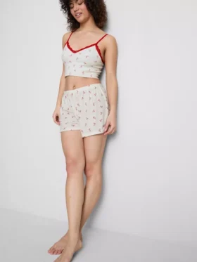 Pantalones cortos de pijama acanalados con estampado