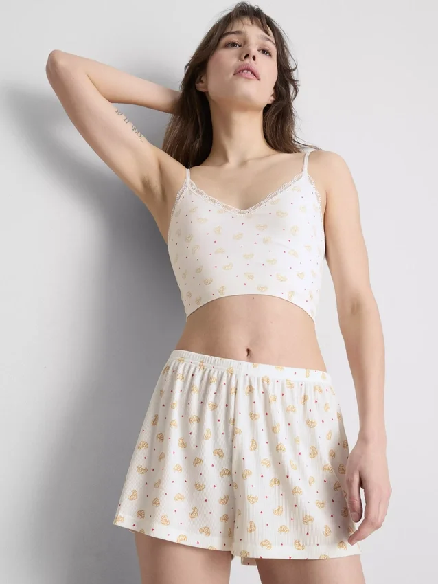 Pantalones cortos de pijama acanalados con estampado