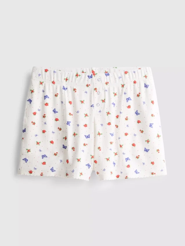 Pantalones cortos de pijama acanalados con estampado de mariposas