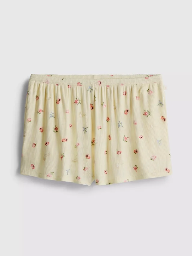 Pantalones cortos de pijama con estampado floral acanalado