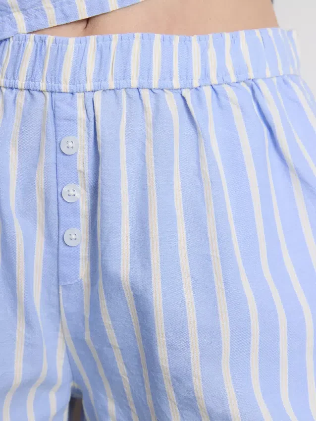 Pantalones cortos de pijama de algodón a rayas estilo Oxford