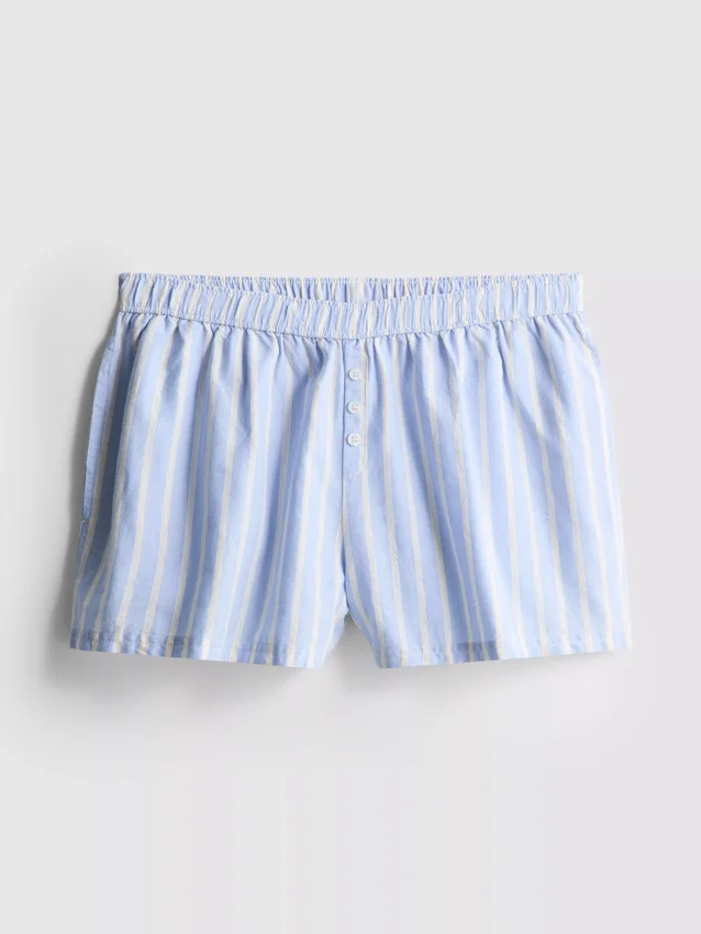 Pantalones cortos de pijama de algodón a rayas estilo Oxford