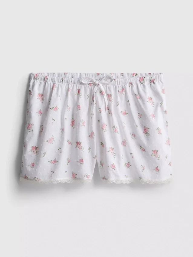Pantalones cortos de pijama de algodón dobby con estampado floral