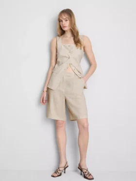 Pantalones cortos plisados de mezcla de lino