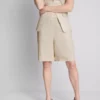Pantalones cortos plisados de mezcla de lino