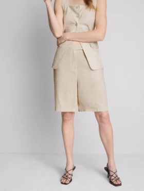 Pantalones cortos plisados de mezcla de lino