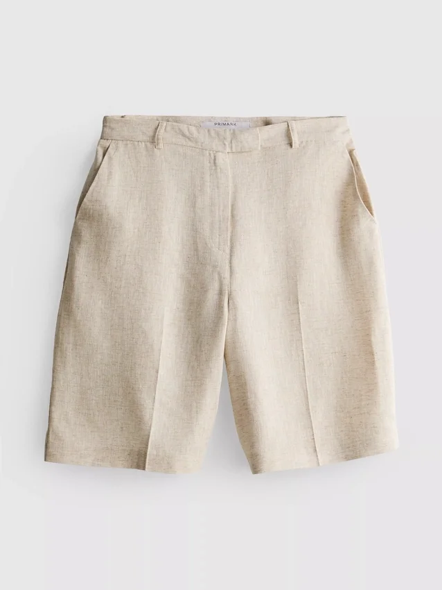 Pantalones cortos plisados de mezcla de lino