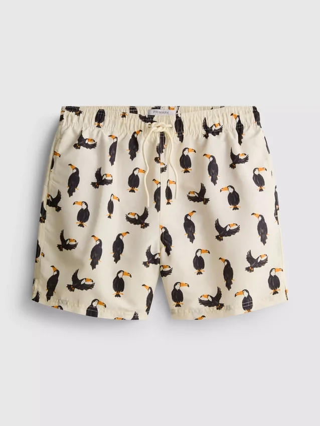 Pantalones cortos tipo bermuda con estampado de tucán y cintura con cordón