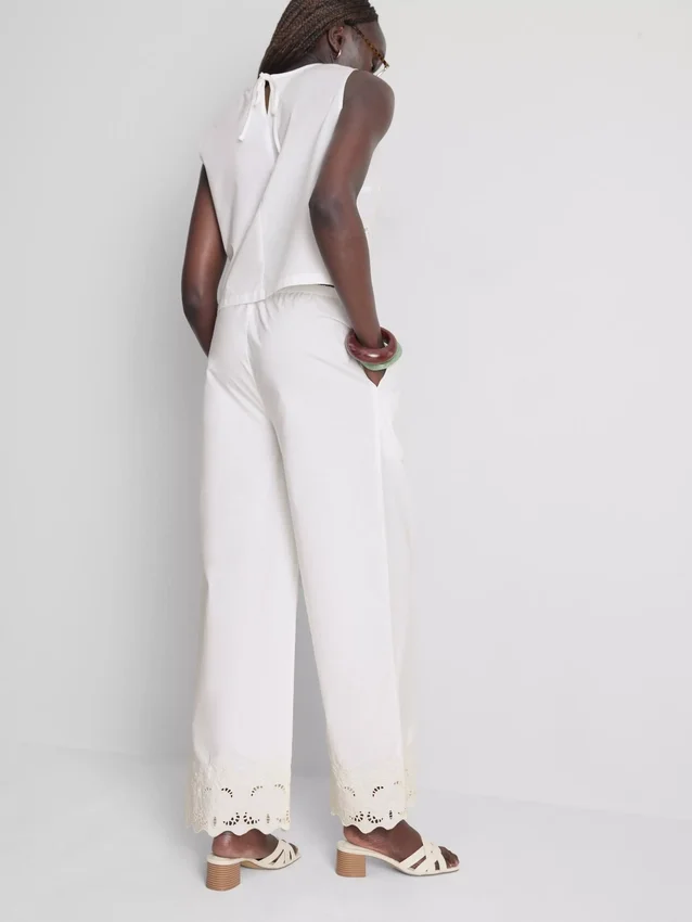 Pantalones de algodón de pierna ancha con bordados