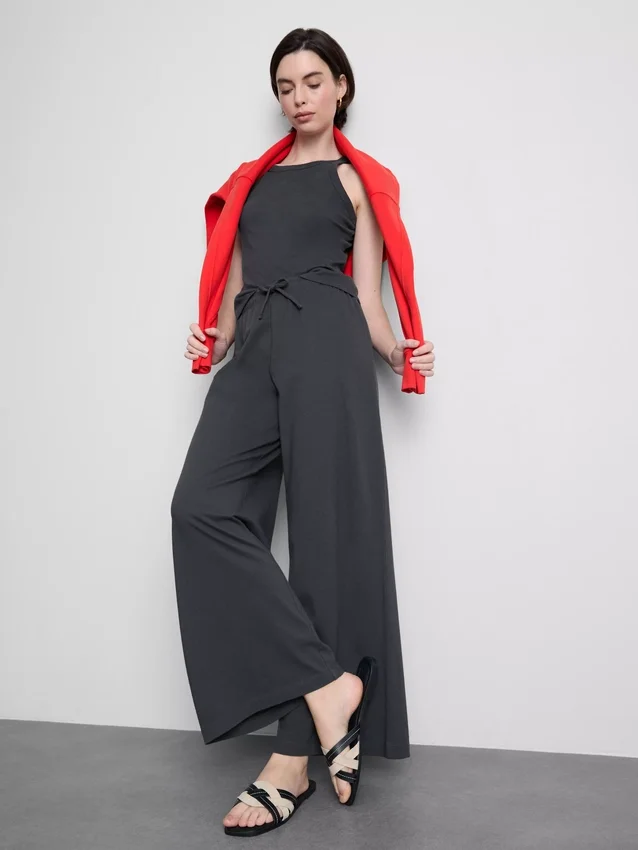 Pantalones de chándal casuales de algodón de pierna ancha