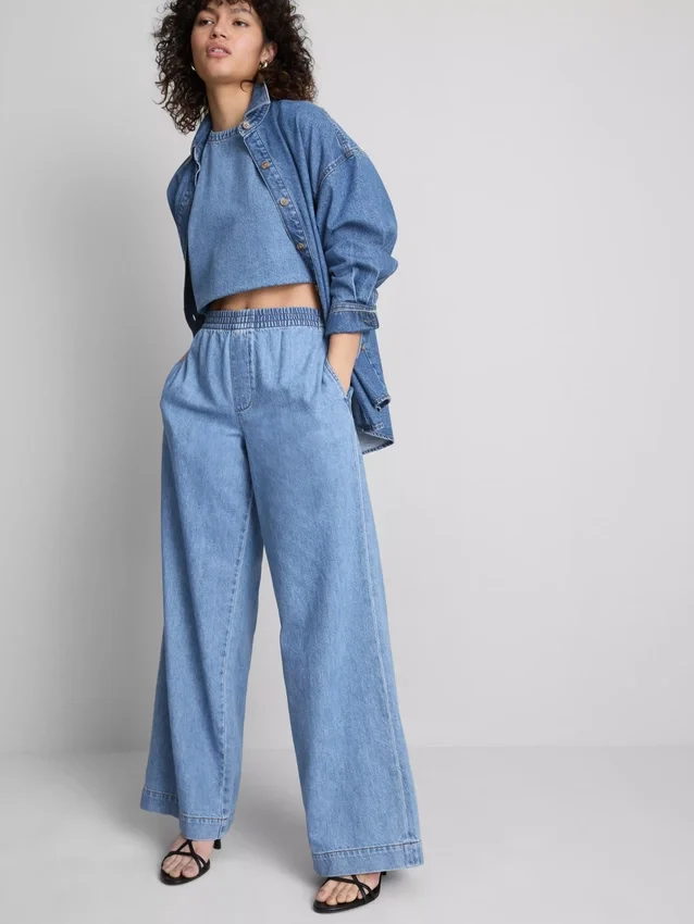 Pantalones de chándal de mezclilla de algodón de pierna ancha