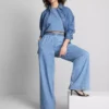 Pantalones de chándal de mezclilla de algodón de pierna ancha