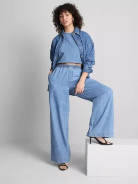 Pantalones de chándal de mezclilla de algodón de pierna ancha