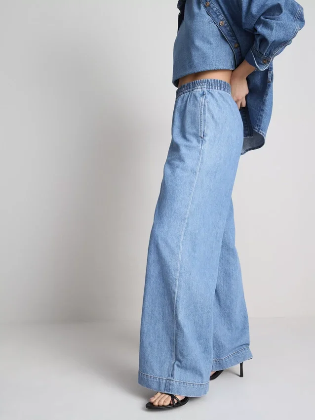 Pantalones de chándal de mezclilla de algodón de pierna ancha