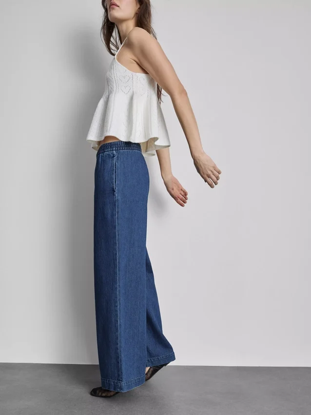 Pantalones de chándal de mezclilla de algodón de pierna ancha