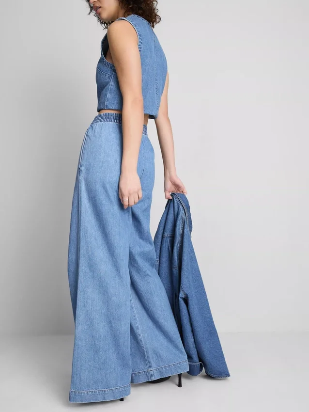 Pantalones de chándal de mezclilla de algodón de pierna ancha