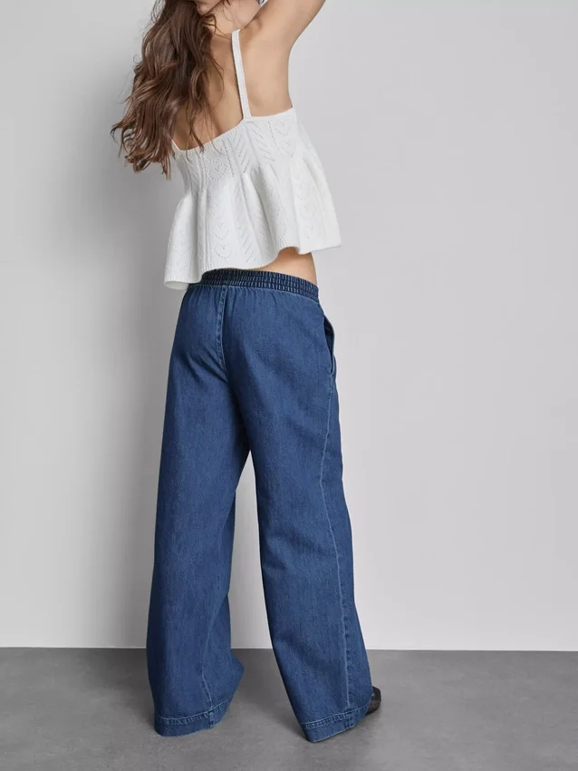 Pantalones de chándal de mezclilla de algodón de pierna ancha