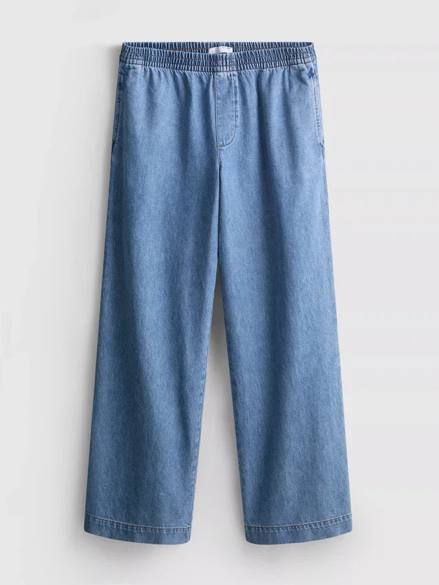 Pantalones de chándal de mezclilla de algodón de pierna ancha