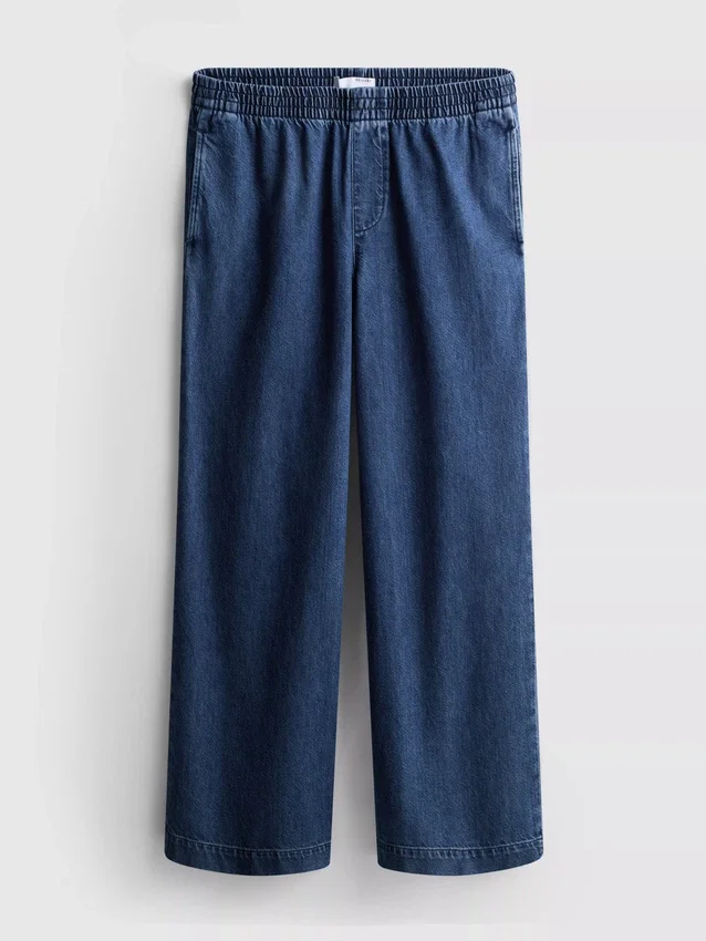 Pantalones de chándal de mezclilla de algodón de pierna ancha