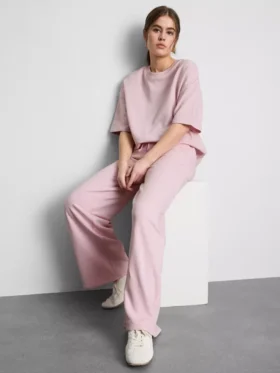Pantalones de chándal de pierna ancha con alto contenido de algodón