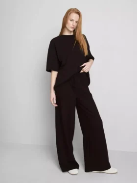 Pantalones de chándal de pierna ancha con alto contenido de algodón