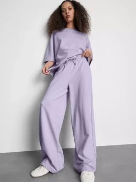 Pantalones de chándal de pierna ancha con alto contenido de algodón
