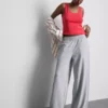Pantalones de chándal plisados de pierna ancha con alto contenido de algodón