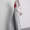 Pantalones de chándal plisados de pierna ancha con alto contenido de algodón
