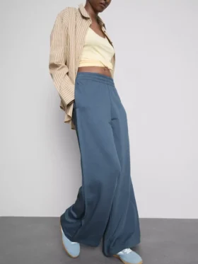 Pantalones de chándal plisados de pierna ancha con alto contenido de algodón