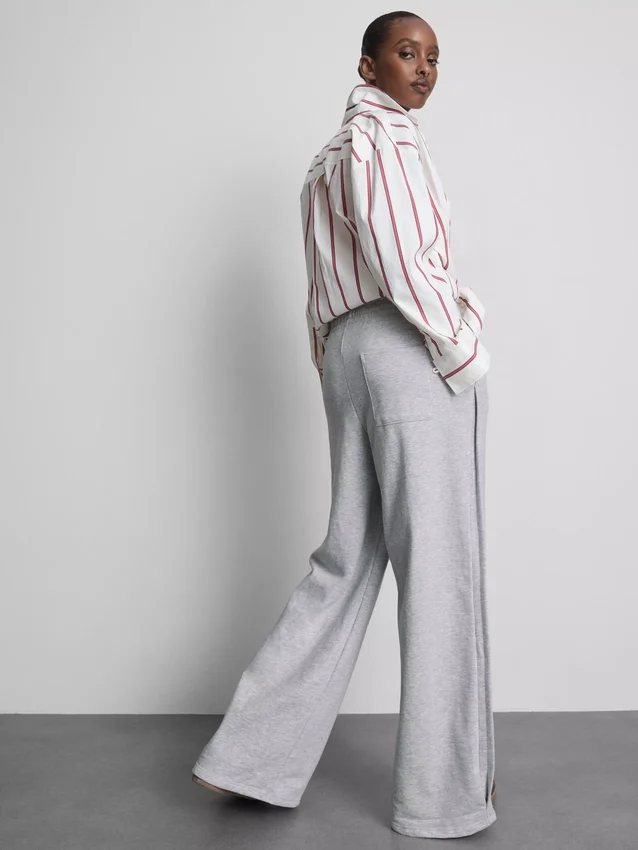 Pantalones de chándal plisados de pierna ancha con alto contenido de algodón