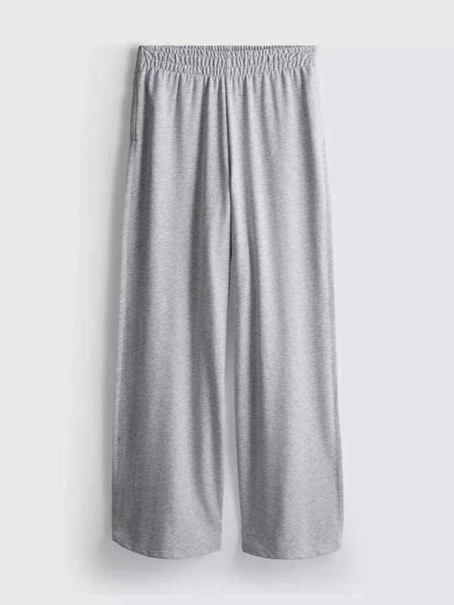 Pantalones de chándal plisados de pierna ancha con alto contenido de algodón