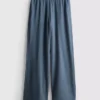 Pantalones de chándal plisados de pierna ancha con alto contenido de algodón