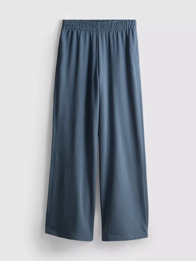 Pantalones de chándal plisados de pierna ancha con alto contenido de algodón