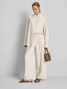 Pantalones de pierna ancha a rayas de mezcla de algodón