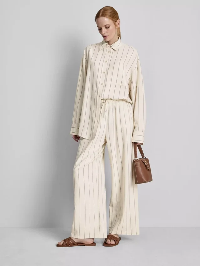 Pantalones de pierna ancha a rayas de mezcla de algodón