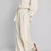 Pantalones de pierna ancha a rayas de mezcla de algodón