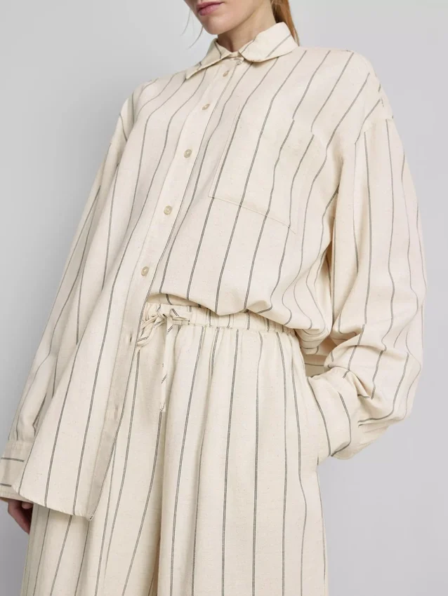 Pantalones de pierna ancha a rayas de mezcla de algodón