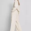 Pantalones de pierna ancha a rayas de mezcla de algodón