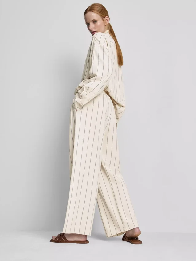 Pantalones de pierna ancha a rayas de mezcla de algodón