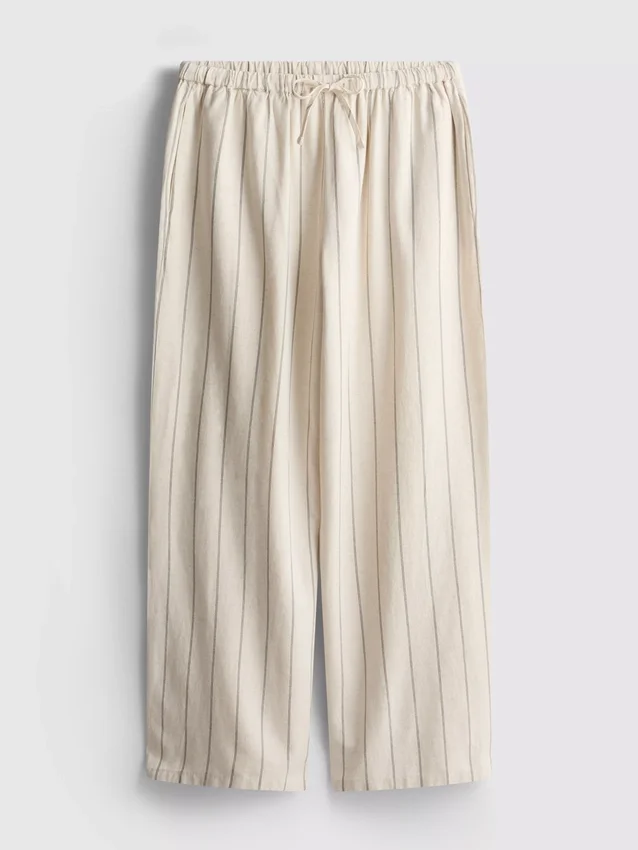 Pantalones de pierna ancha a rayas de mezcla de algodón