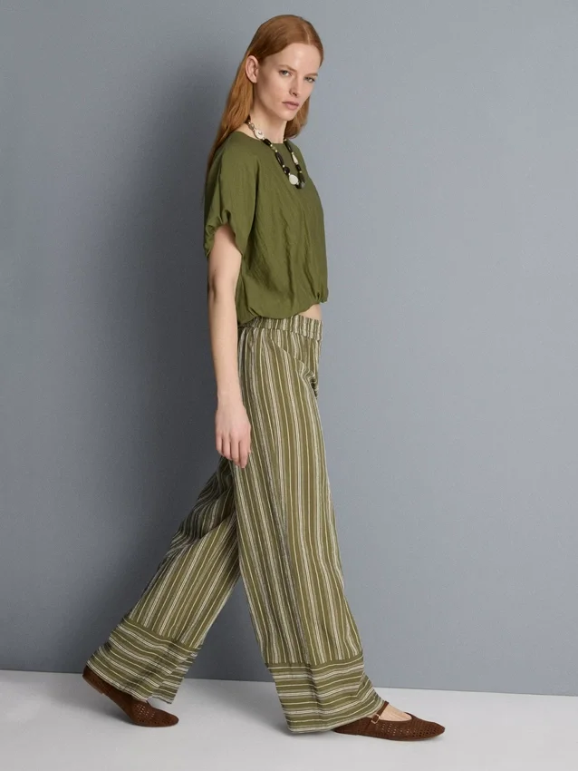 Pantalones de pierna ancha con rayas texturizadas