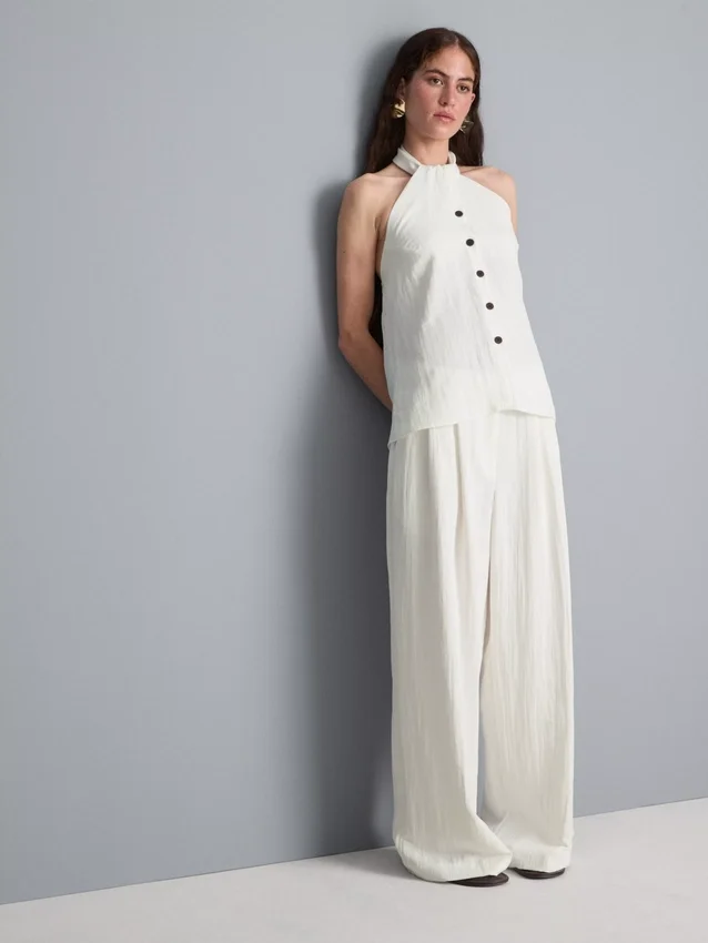 Pantalones de pierna ancha con textura