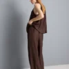 Pantalones de pierna ancha con textura y cordón