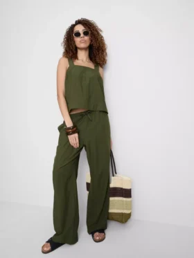 Pantalones de pierna ancha de mezcla de algodón