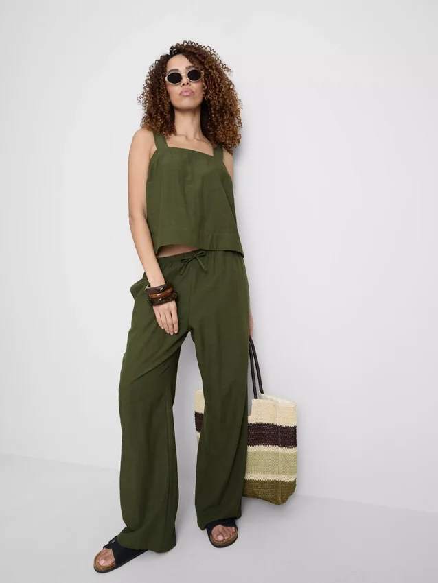 Pantalones de pierna ancha de mezcla de algodón