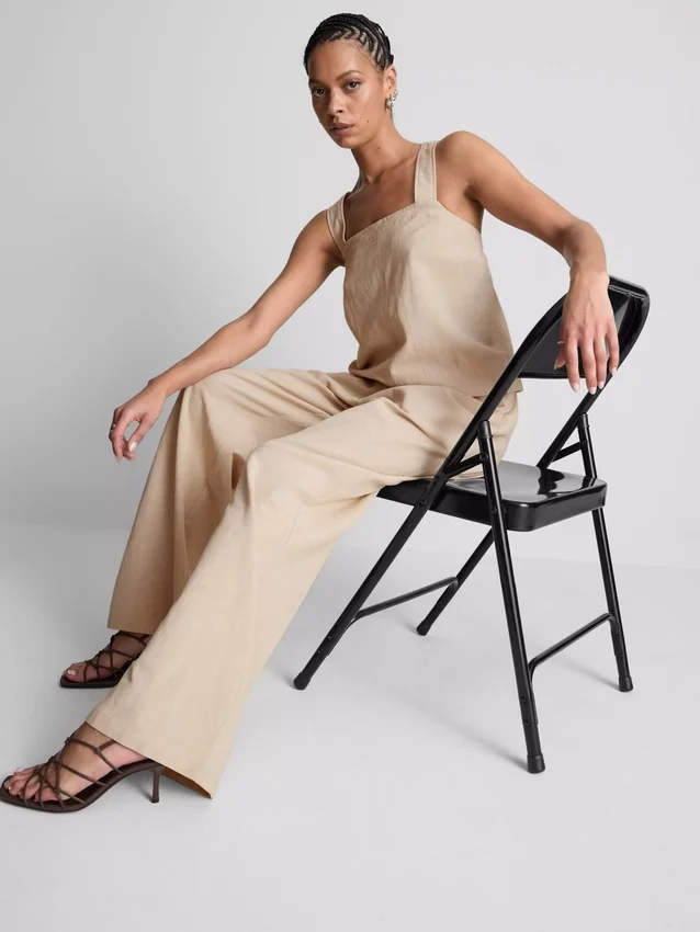 Pantalones de pierna ancha de mezcla de algodón
