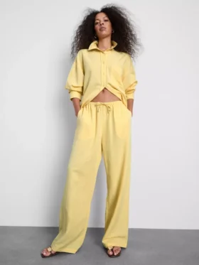 Pantalones de pierna ancha de mezcla de algodón