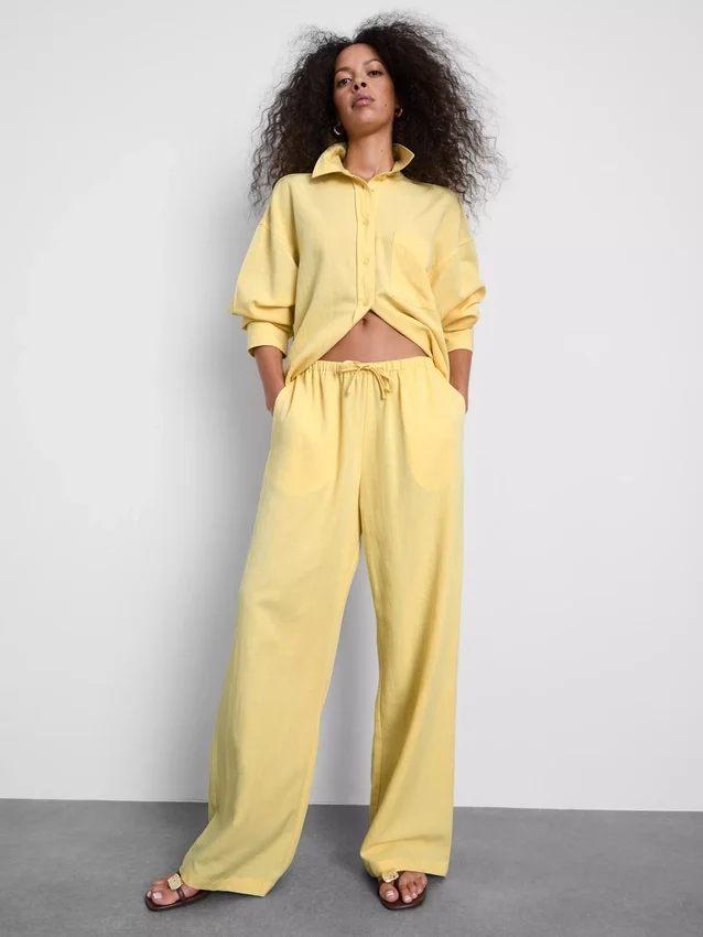 Pantalones de pierna ancha de mezcla de algodón