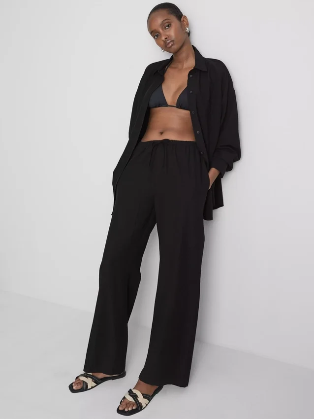 Pantalones de pierna ancha de mezcla de algodón