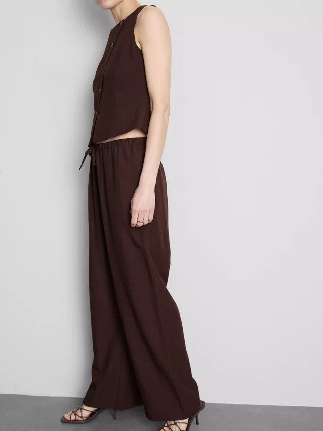 Pantalones de pierna ancha de mezcla de algodón
